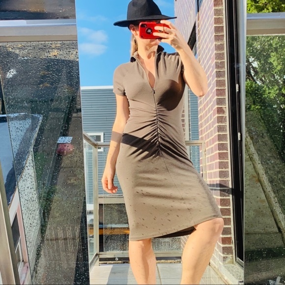 Zenobia Virgin Wool Camo Pleated Turtle Neck Dress - Picture 12 of 16